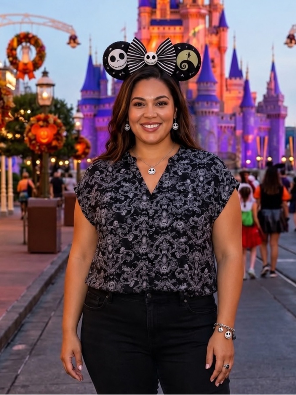 Disney Nightmare Before Christmas Print Black Top 4X Blouse Halloween